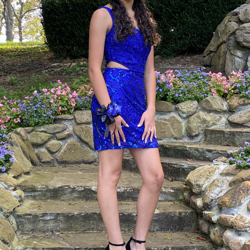 One-Shoulder Sequin Mini Dress In Royal Blue Great For Homecoming/Formal Event